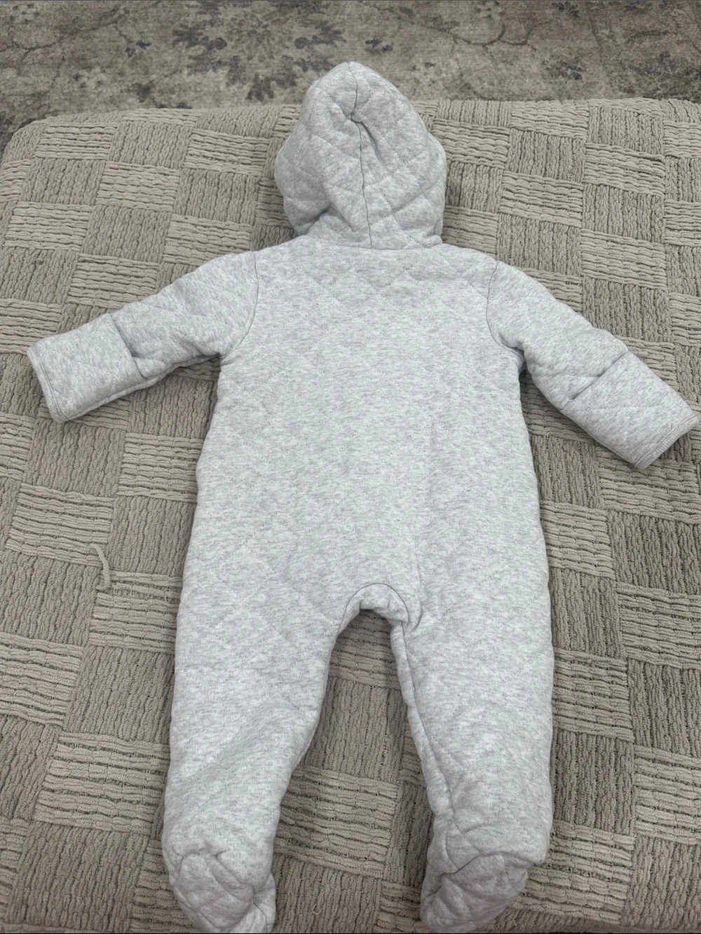 Little Me Light Gray Quilted Hooded Baby One-Piece with Bear Patch